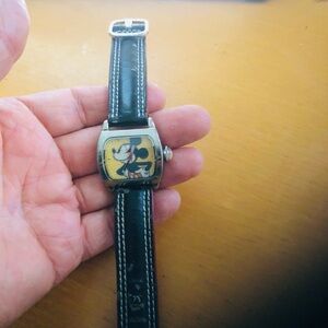 Mickey Mouse Black Leather Strap Watch